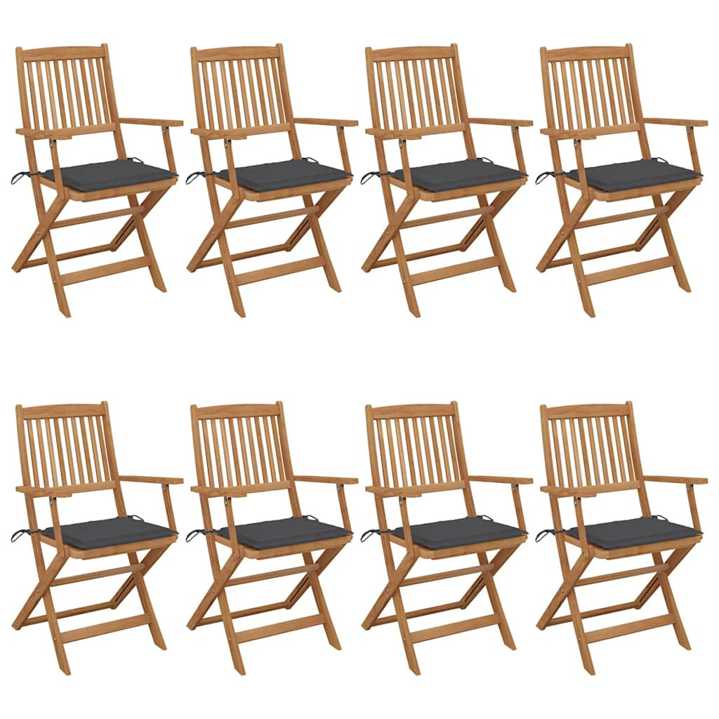 vidaXL Klappbare Gartenstühle 8 Stk. mit Kissen Massivholz Akazie