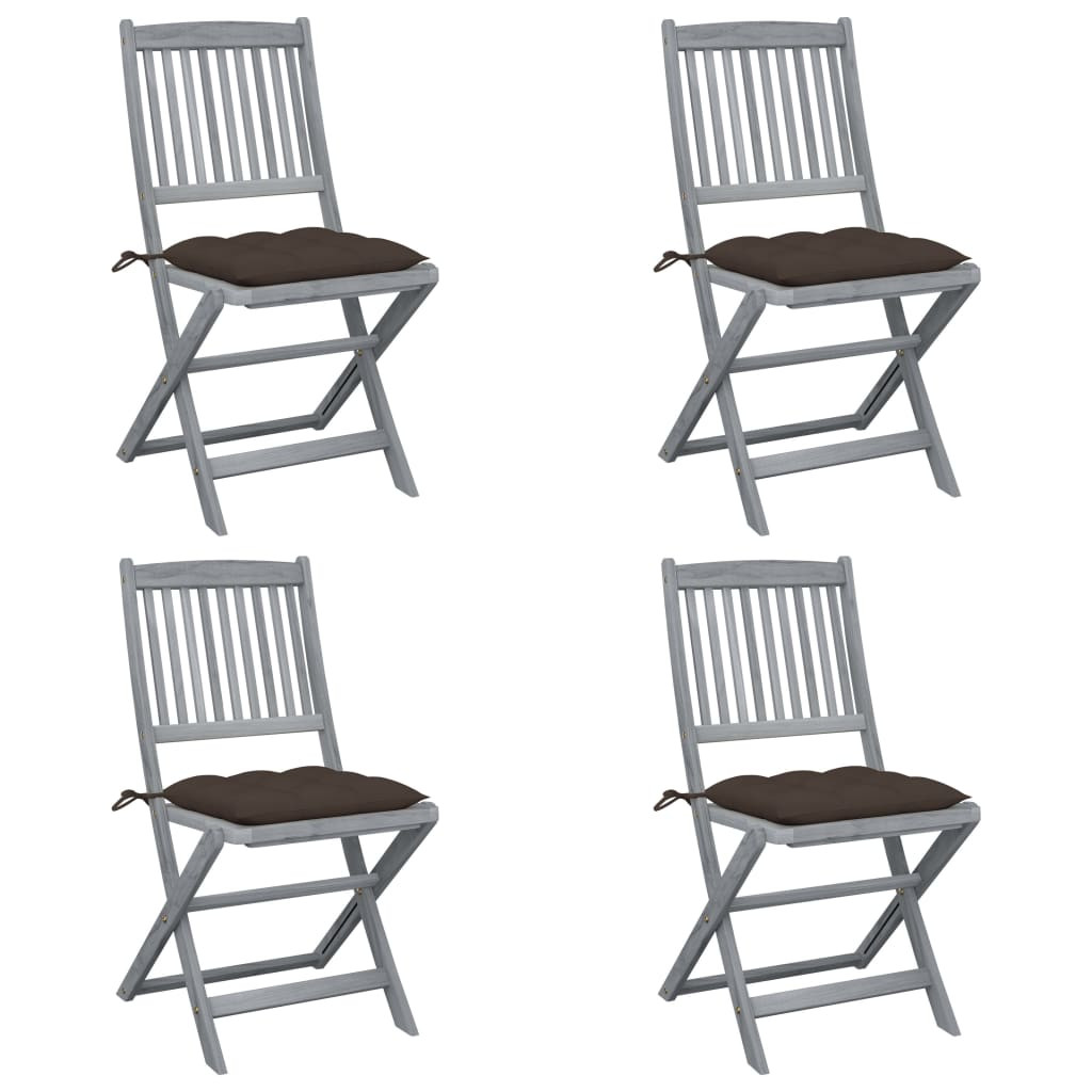 vidaXL Klappbare Gartenstühle 4 Stk. mit Kissen Massivholz Akazie