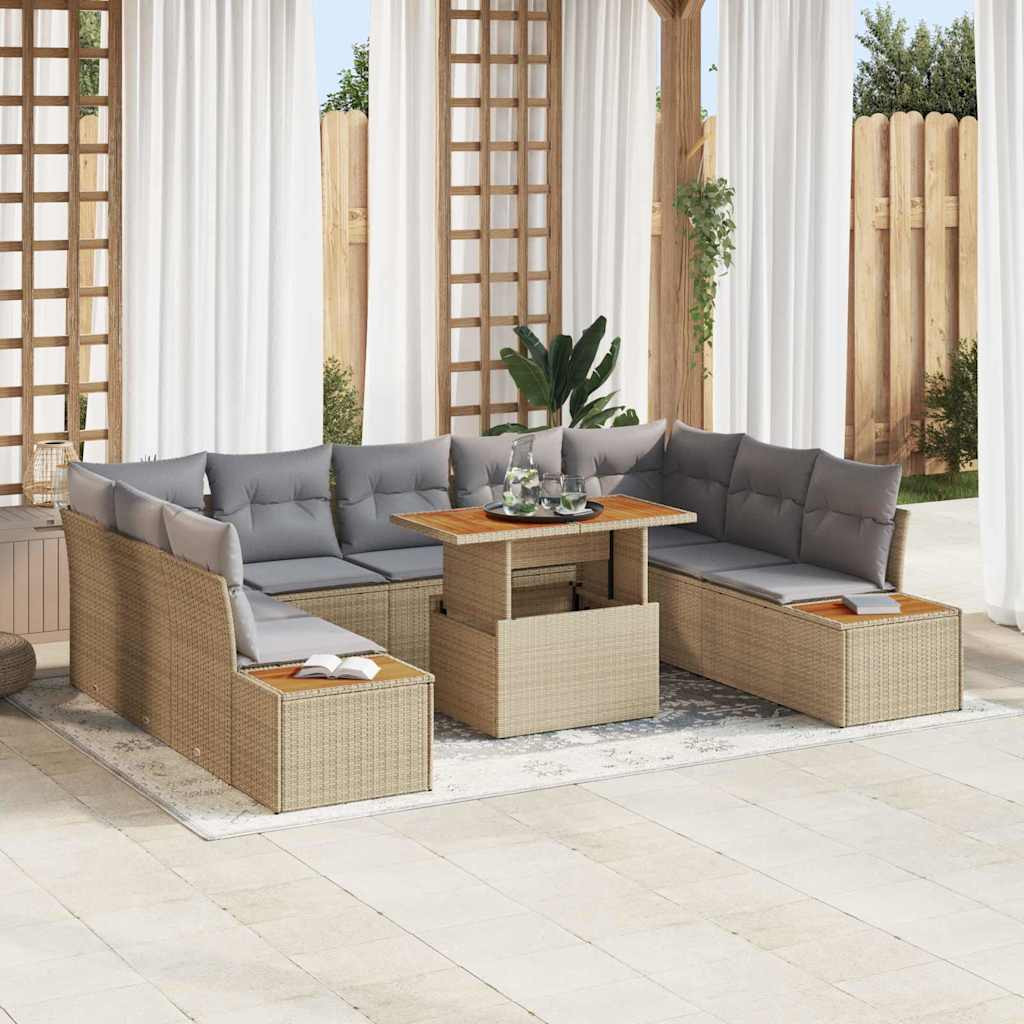 vidaXL Gartensofa-set 10 Stk. Beige Poly-Rattan