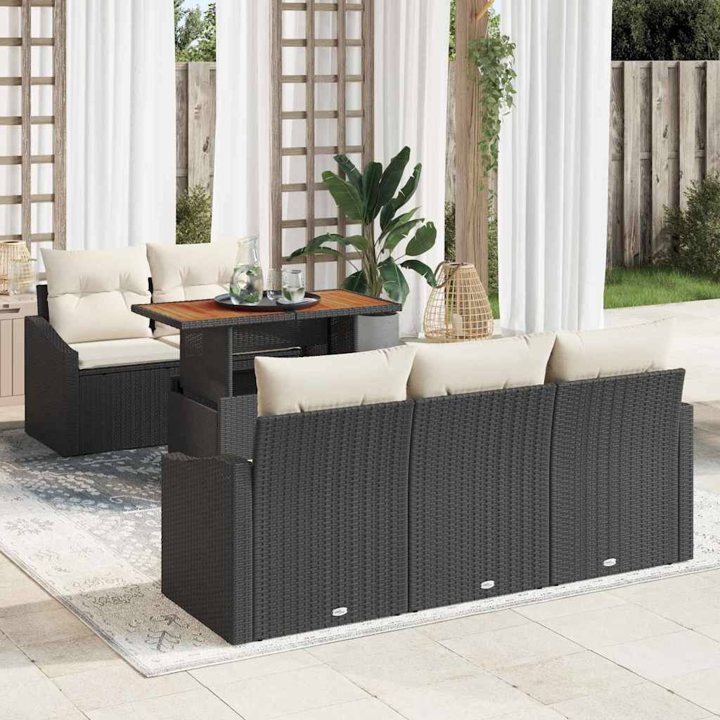 vidaXL Gartensofa-set 6 Stk. Schwarz und Creme