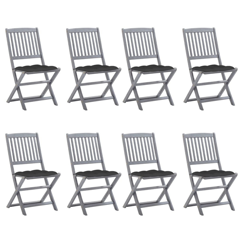 vidaXL Klappbare Gartenstühle 8 Stk. mit Kissen Massivholz Akazie