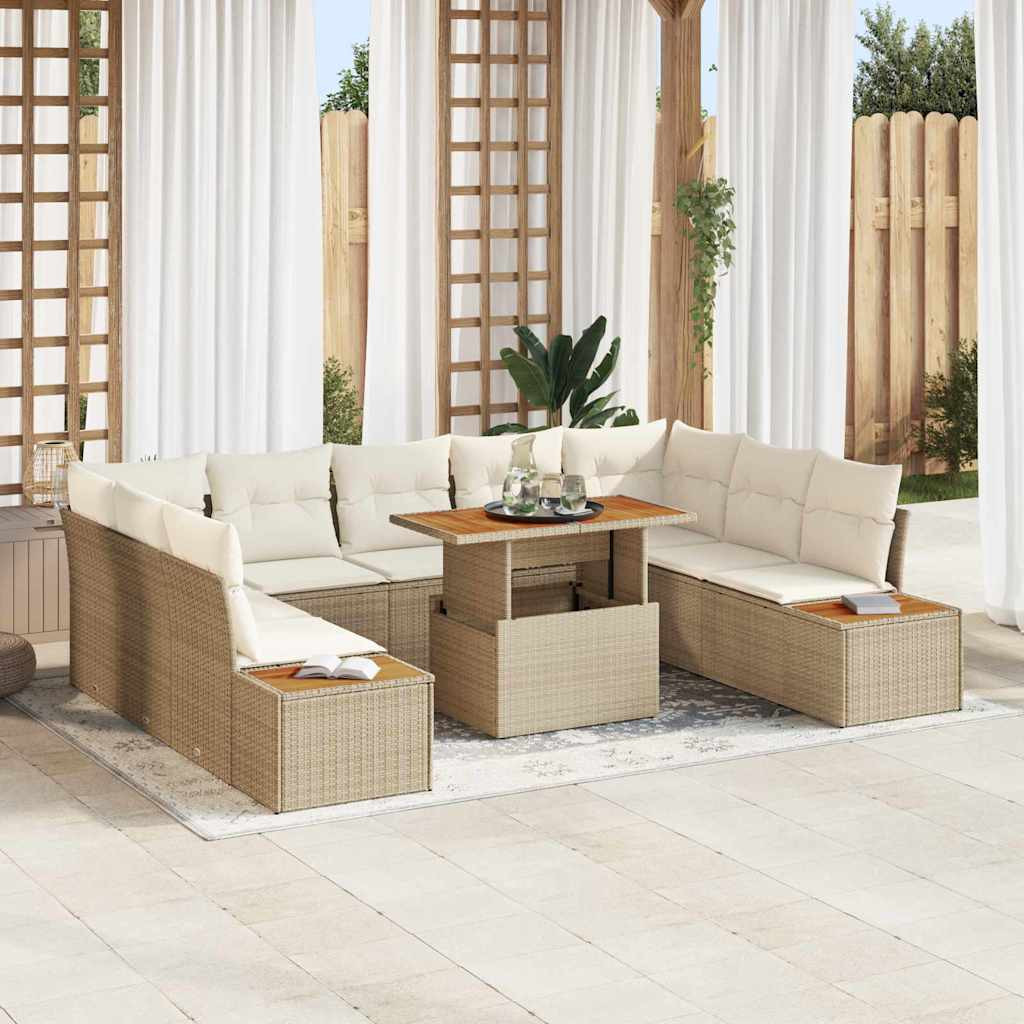 vidaXL Gartensofa-set 10 Stk. Beige Poly-Rattan