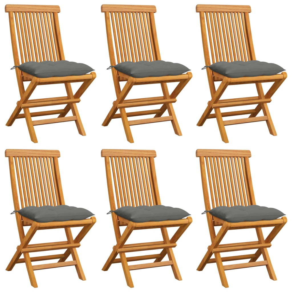 vidaXL Gartenstühle mit Grauen Kissen 6 Stk. Massivholz Teak