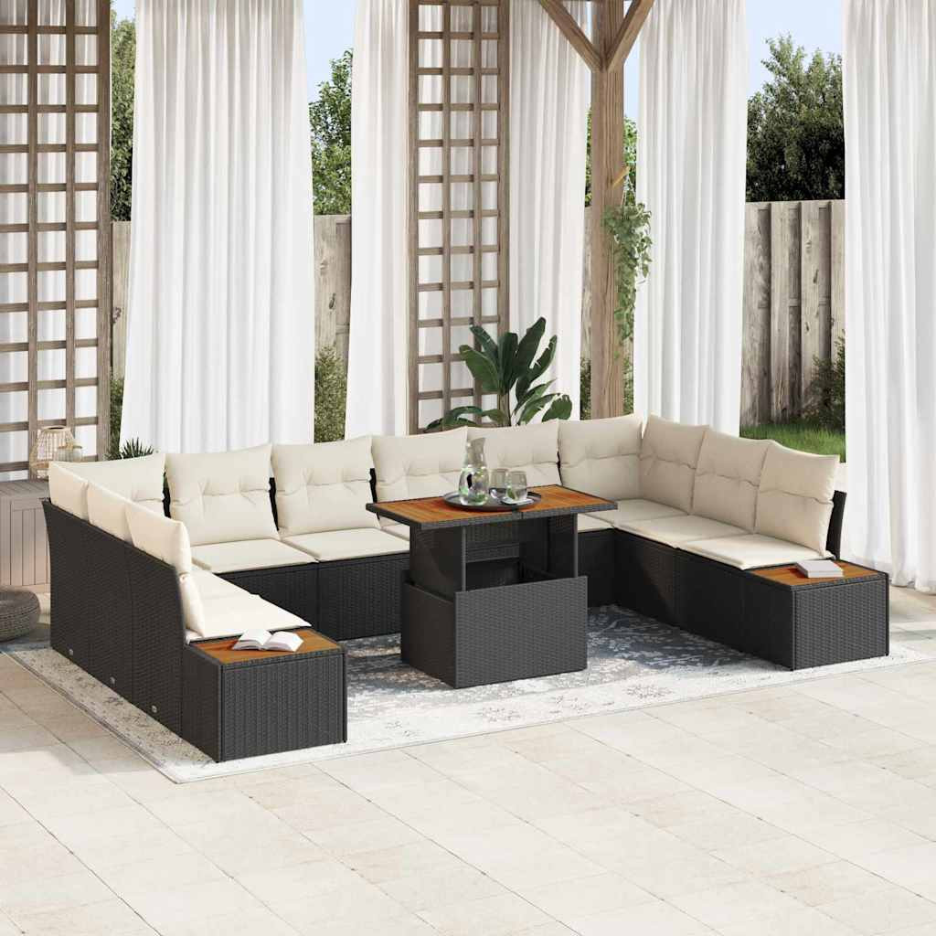 vidaXL Gartensofa-set 11 Stk. Schwarz Poly-Rattan
