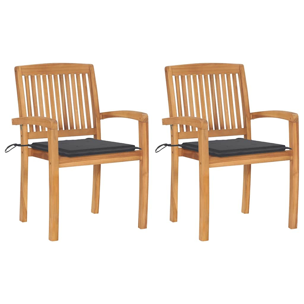 vidaXL Gartenstühle 2 Stk. mit Anthrazit Kissen Massivholz Teak