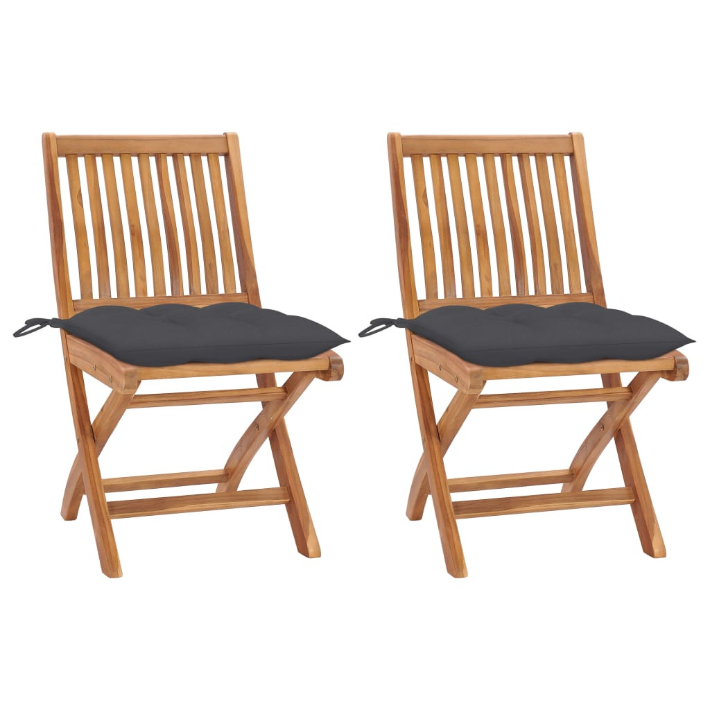 vidaXL Gartenstühle 2 Stk. mit Anthrazit Kissen Massivholz Teak
