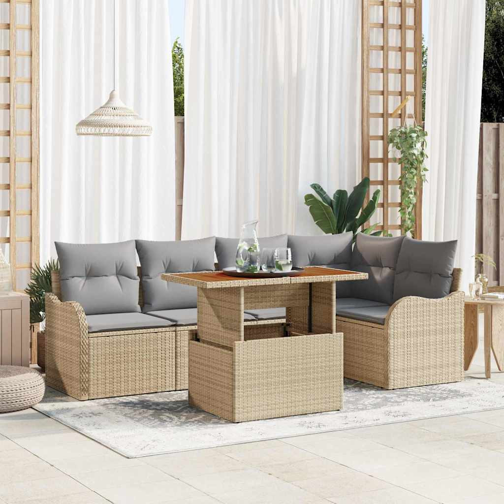 vidaXL Gartensofa-set mit Kissen 6 pcs Beige und Hellgrau Poly-Rattan