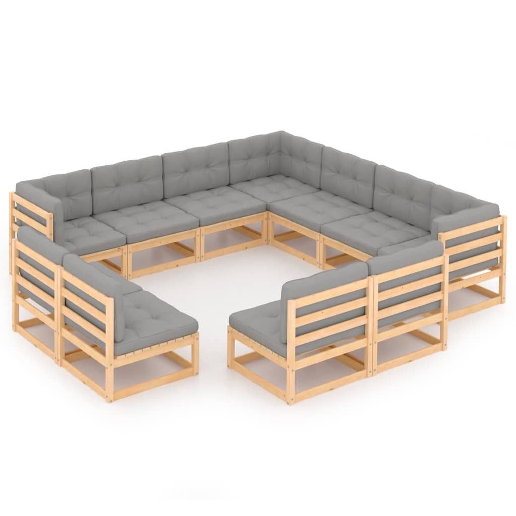 vidaXL 11-tlg. Garten-Lounge-Set mit Kissen Kiefer Massivholz