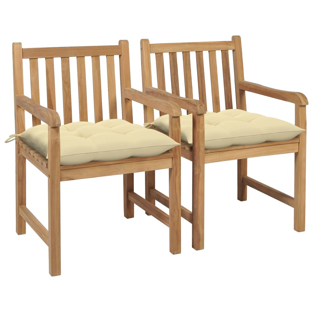 vidaXL Gartenstühle 2 Stk. mit Cremeweißen Kissen Massivholz Teak