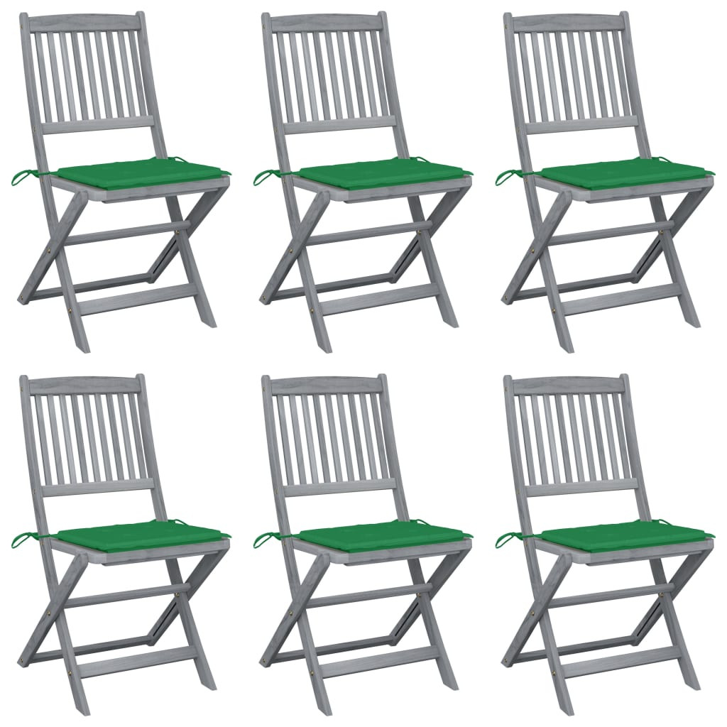 vidaXL Klappbare Gartenstühle 6 Stk. mit Sitzkissen Massivholz Akazie