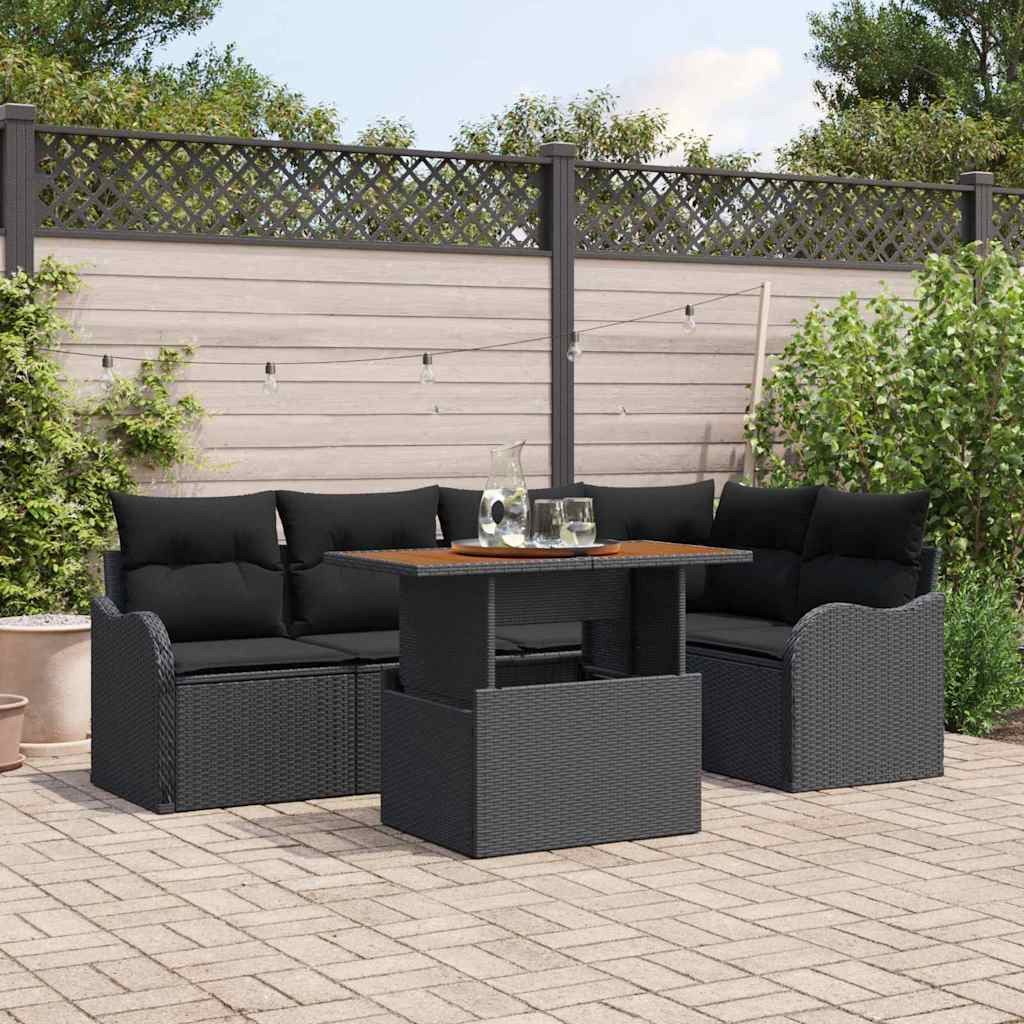 vidaXL Gartensofa-set mit Kissen 6 pcs Schwarz Poly-Rattan