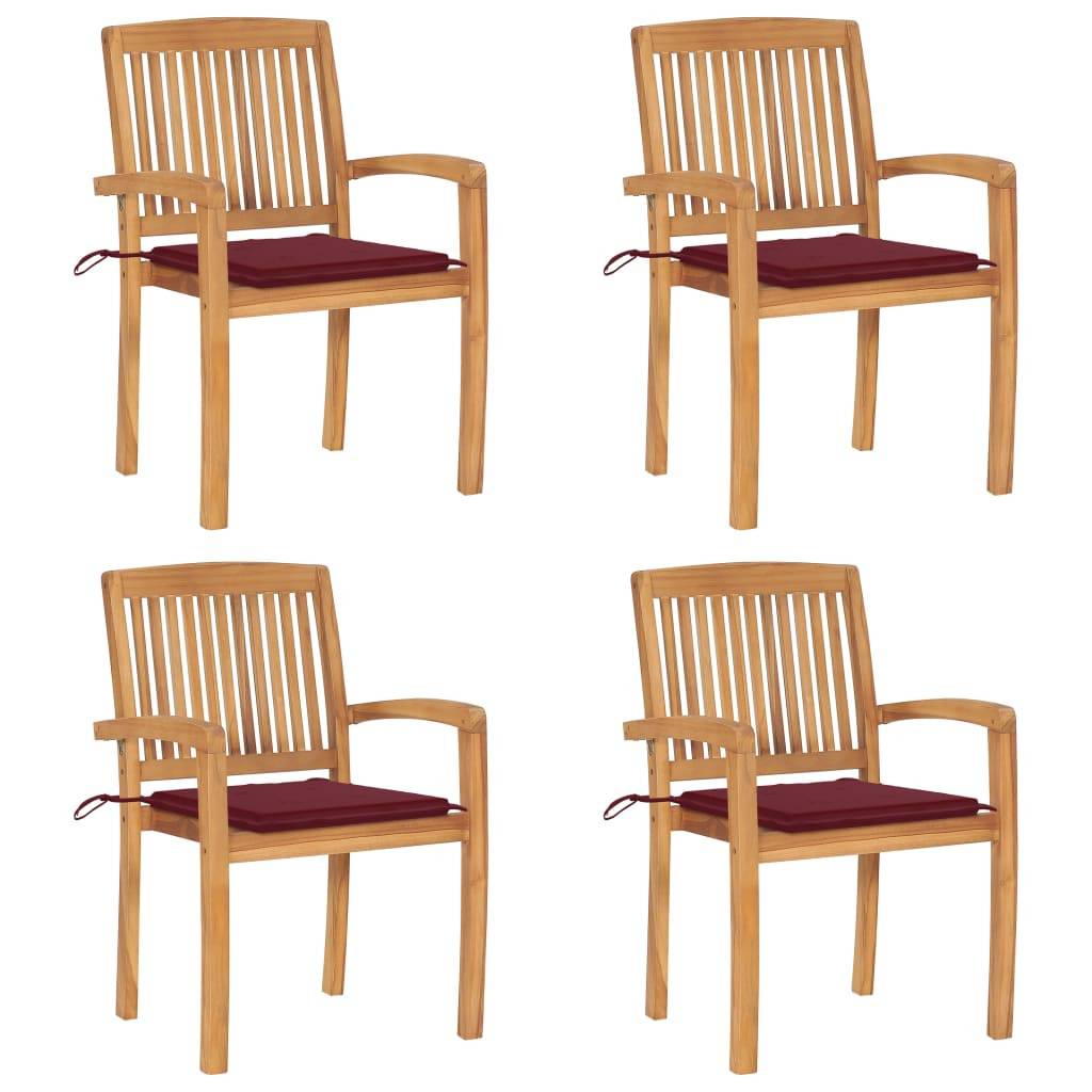 vidaXL Stapelbare Gartenstühle mit Kissen 4 Stk. Massivholz Teak