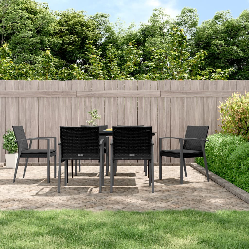 vidaXL Gartenstühle mit Kissen 6 Stk. Schwarz 56,5x57x83cm Poly Rattan