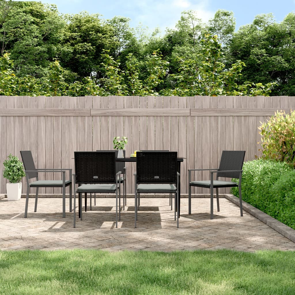 vidaXL Gartenstühle mit Kissen 6 Stk. Schwarz 54x62,5x89cm Poly Rattan