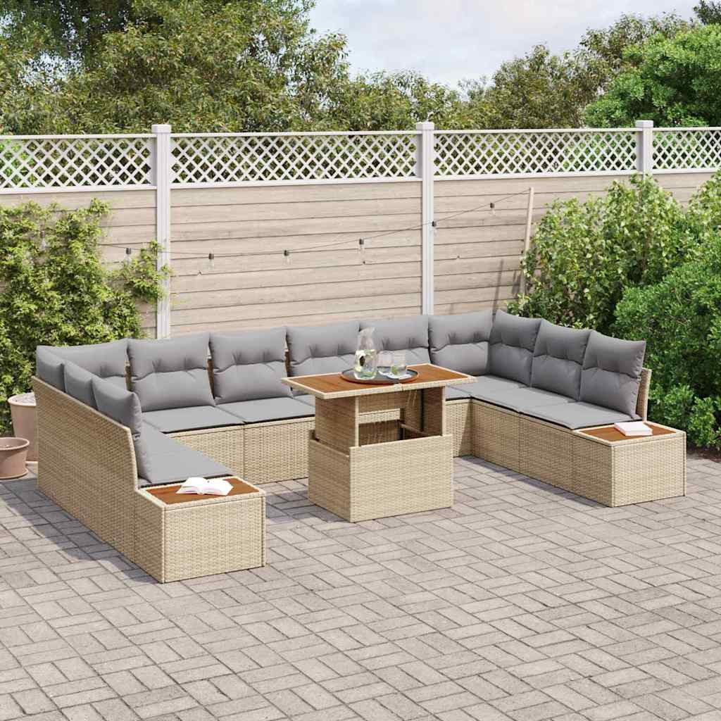 vidaXL Gartensofa-set 11 Stk. Beige Poly-Rattan