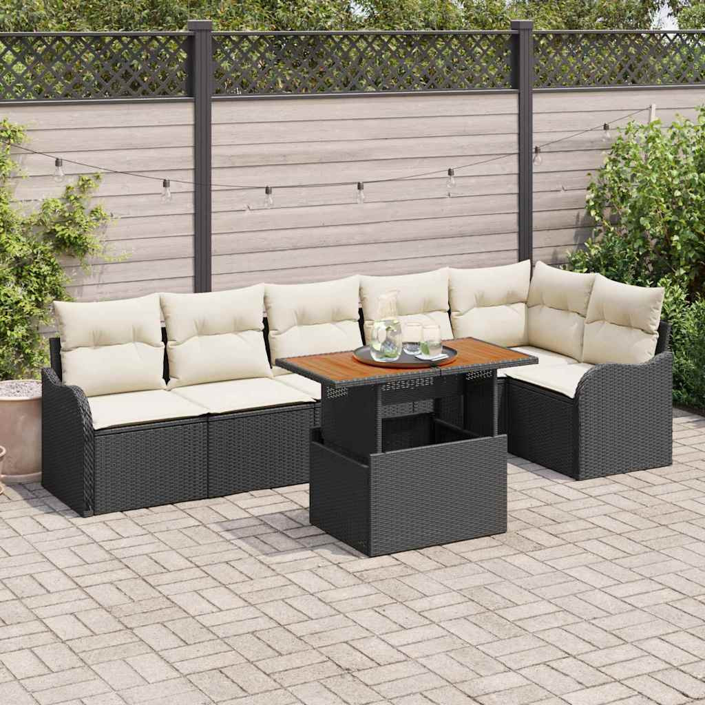 vidaXL Garten-Sofa-Set mit Kissen 7 pcs Schwarz und Creme