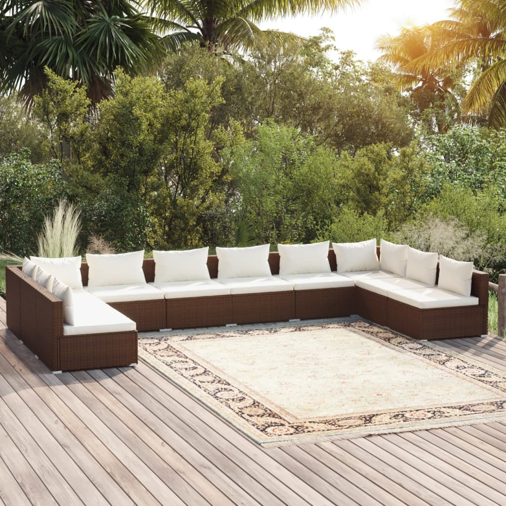 vidaXL 10-tlg. Garten-Lounge-Set mit Kissen Poly Rattan Braun