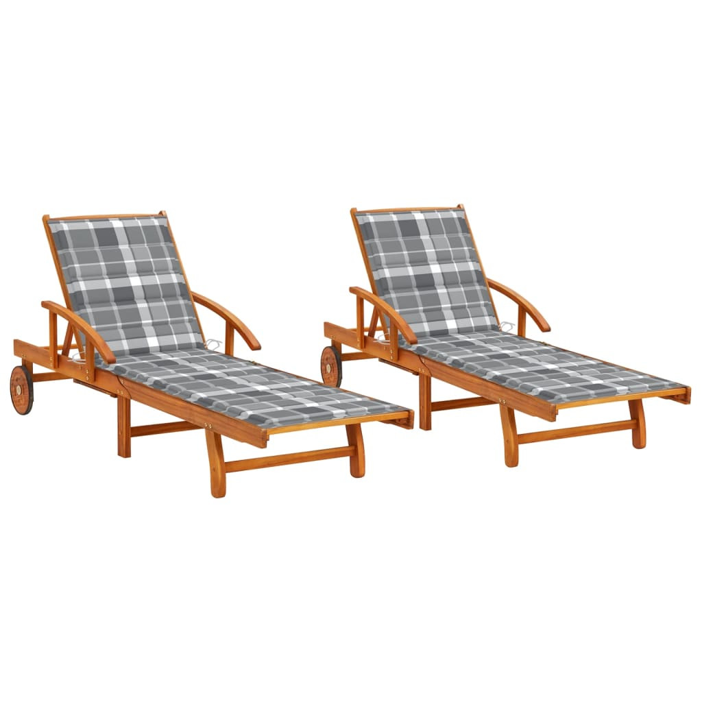vidaXL Sonnenliegen 2 Stk. mit Auflagen Massivholz Akazie