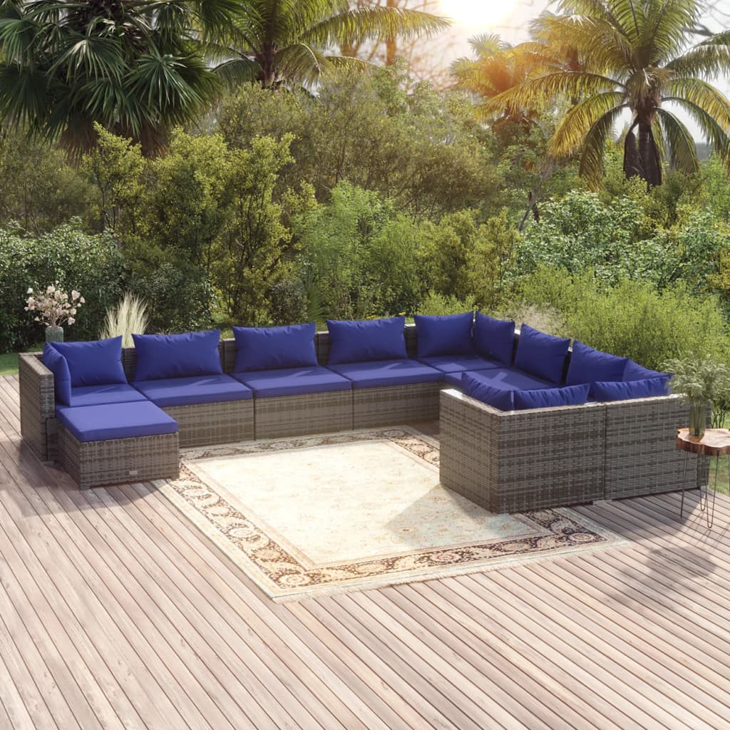 vidaXL 10-tlg. Garten-Lounge-Set mit Kissen Poly Rattan Grau