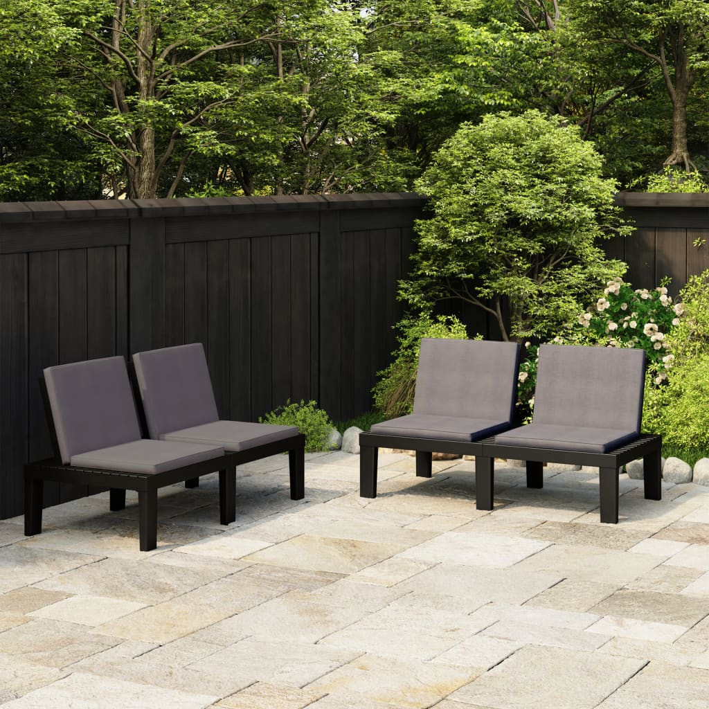 vidaXL Gartenbänke mit Kissen 2 Stk. Kunststoff Grau