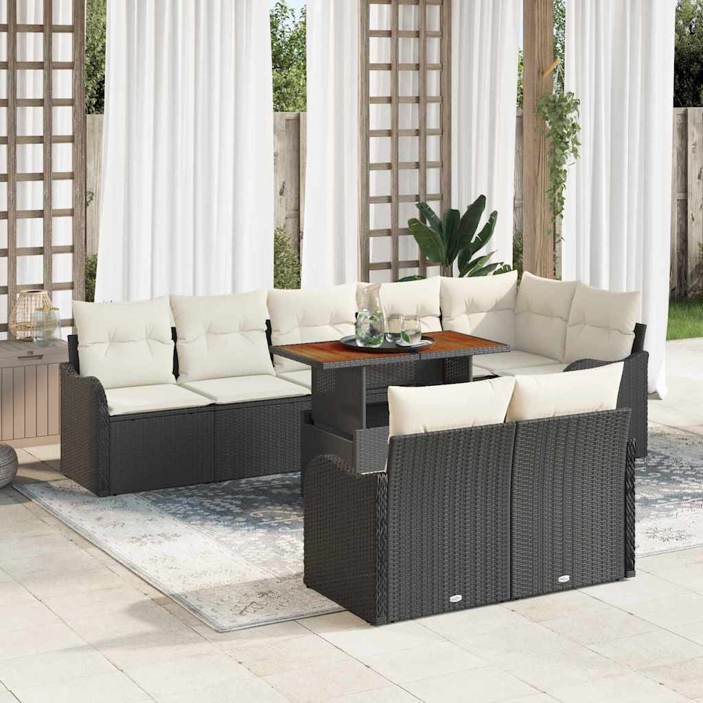 vidaXL Garten-Sofa-Set mit Kissen 9 pcs Schwarz und Creme