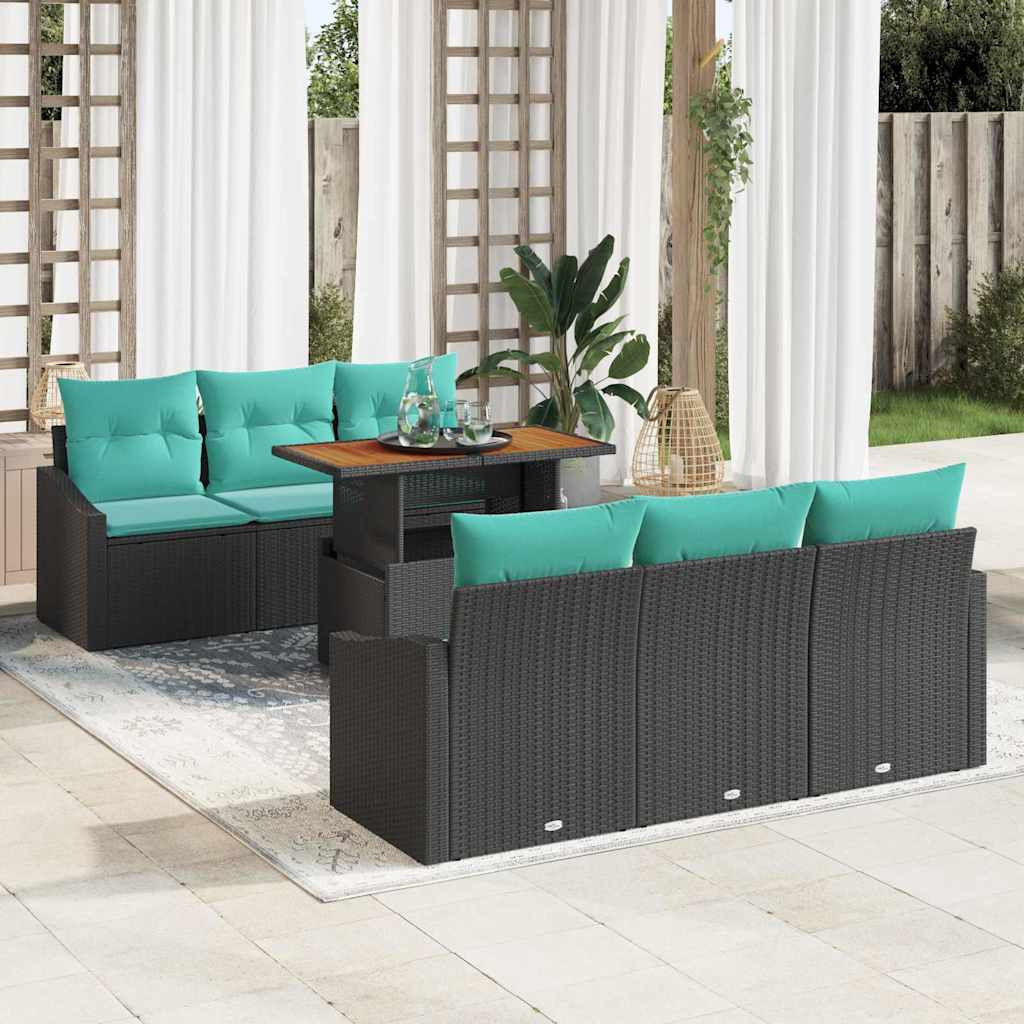 vidaXL Gartensofa-set 7 stk. 6-Sitzanzahl Schwarz und Türkis