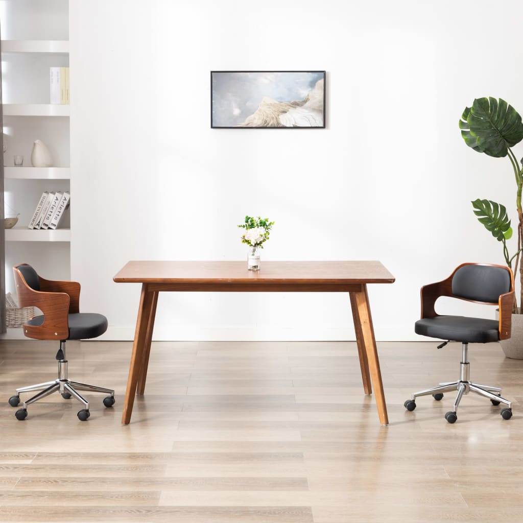 vidaXL Drehbarer Bürostuhl Schwarz Bugholz und Kunstleder
