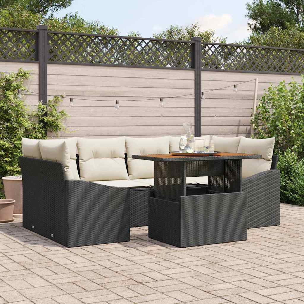 vidaXL Gartensofa-set 7 Stk. Schwarz und Creme