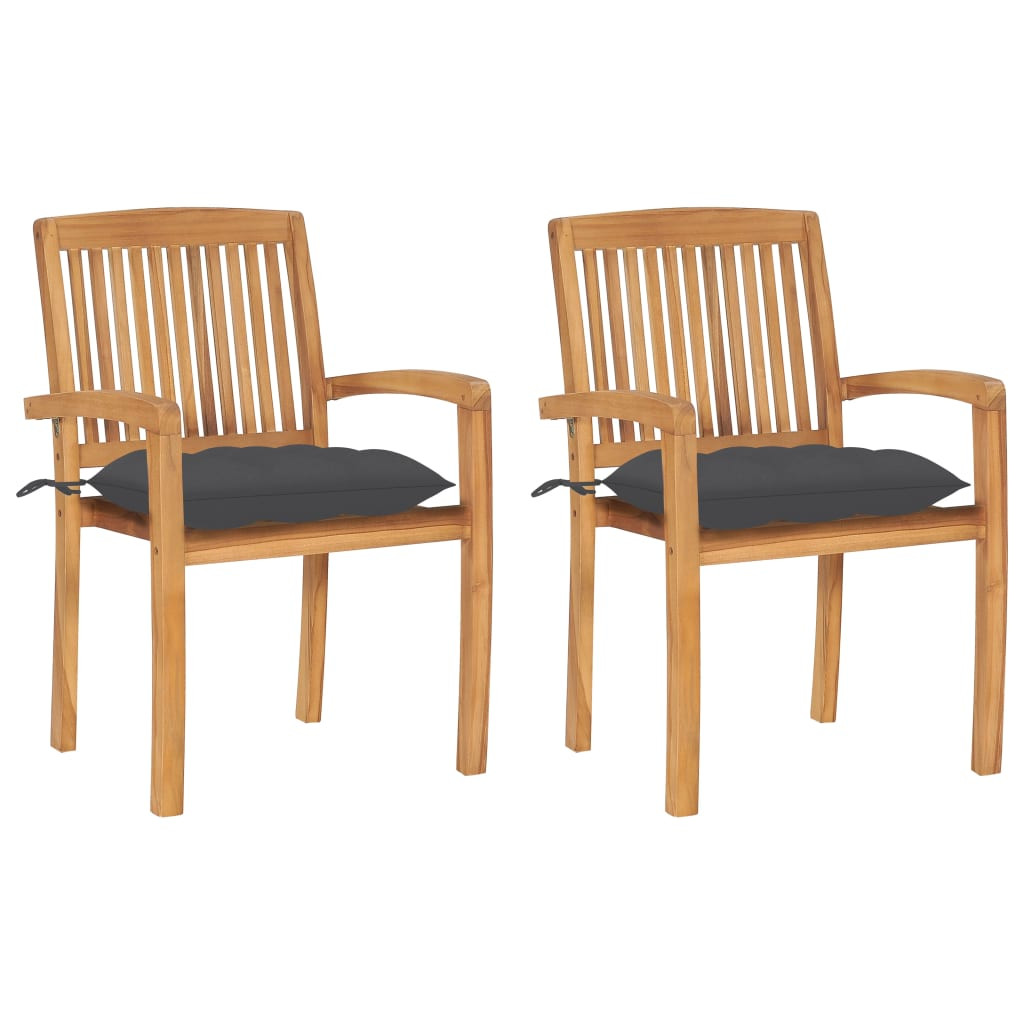 vidaXL Gartenstühle 2 Stk. mit Anthrazit Kissen Massivholz Teak