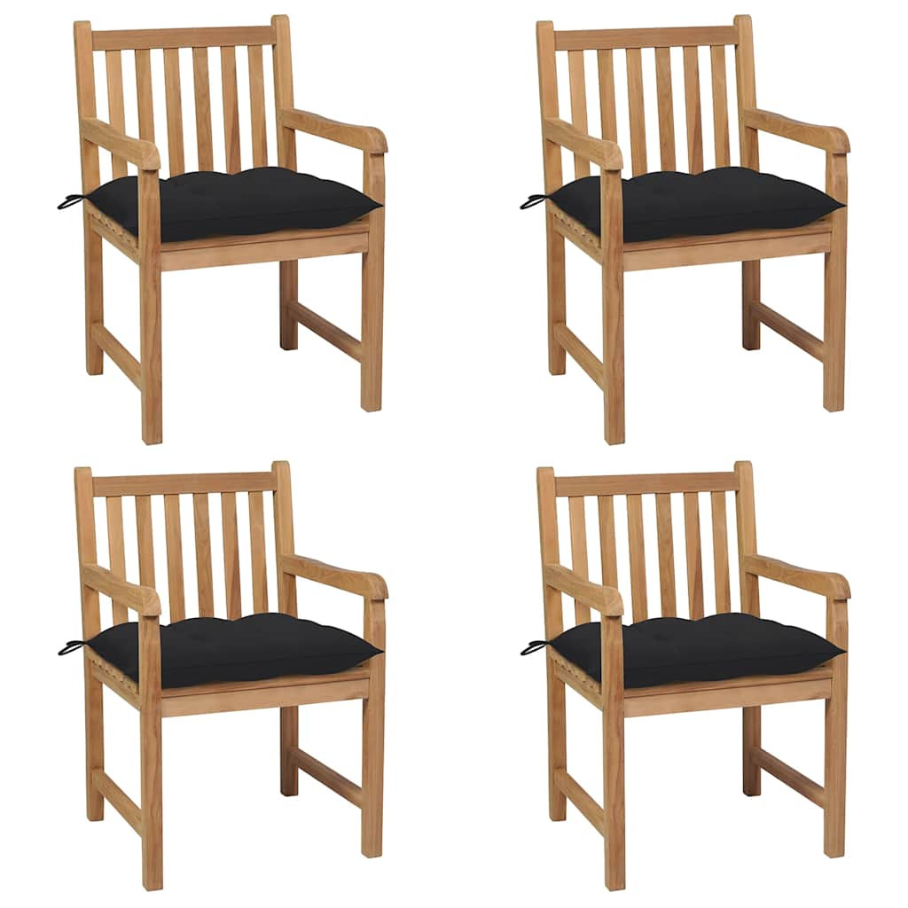 vidaXL Gartenstühle 4 Stk. mit Schwarzen Kissen Massivholz Teak