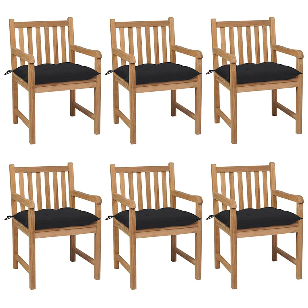 vidaXL Gartenstühle 6 Stk. mit Schwarzen Kissen Massivholz Teak