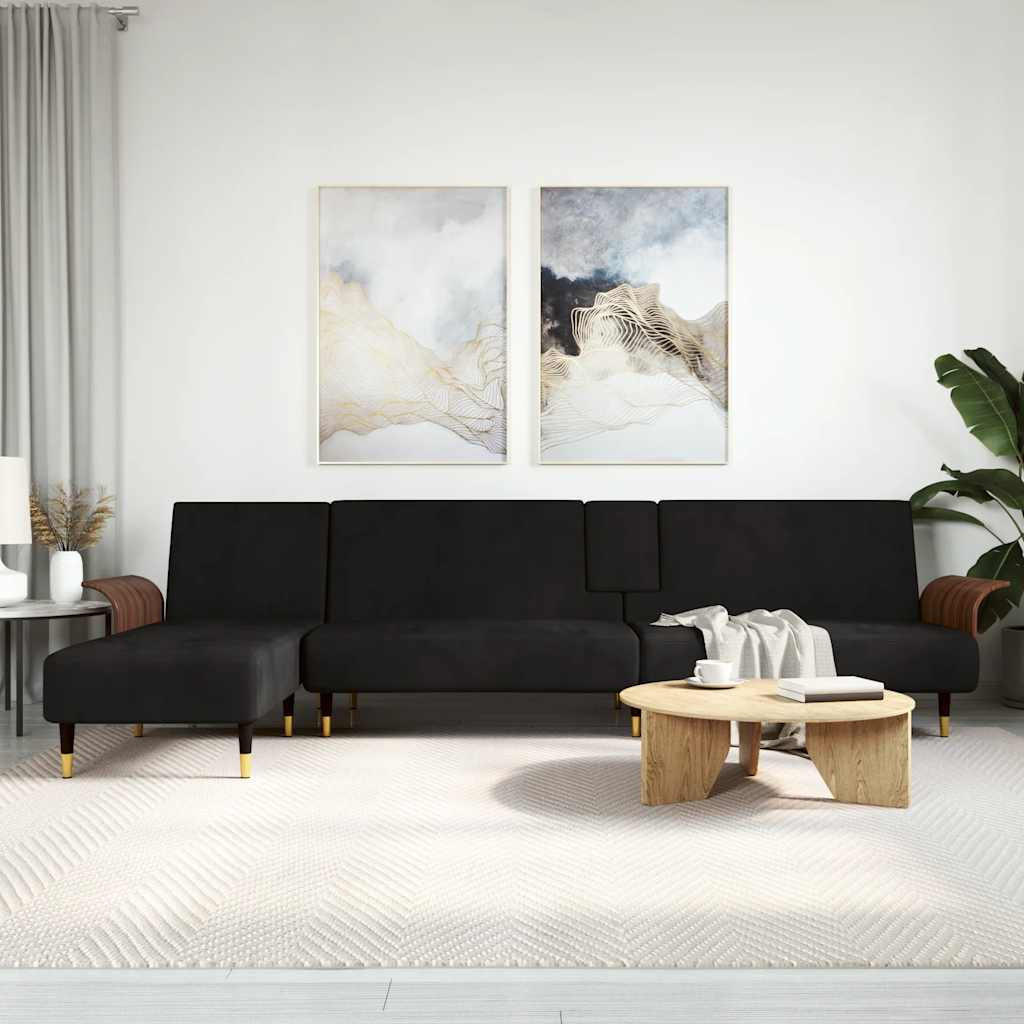 vidaXL Schlafsofa in L-Form Schwarz 279x140x70 cm Samt
