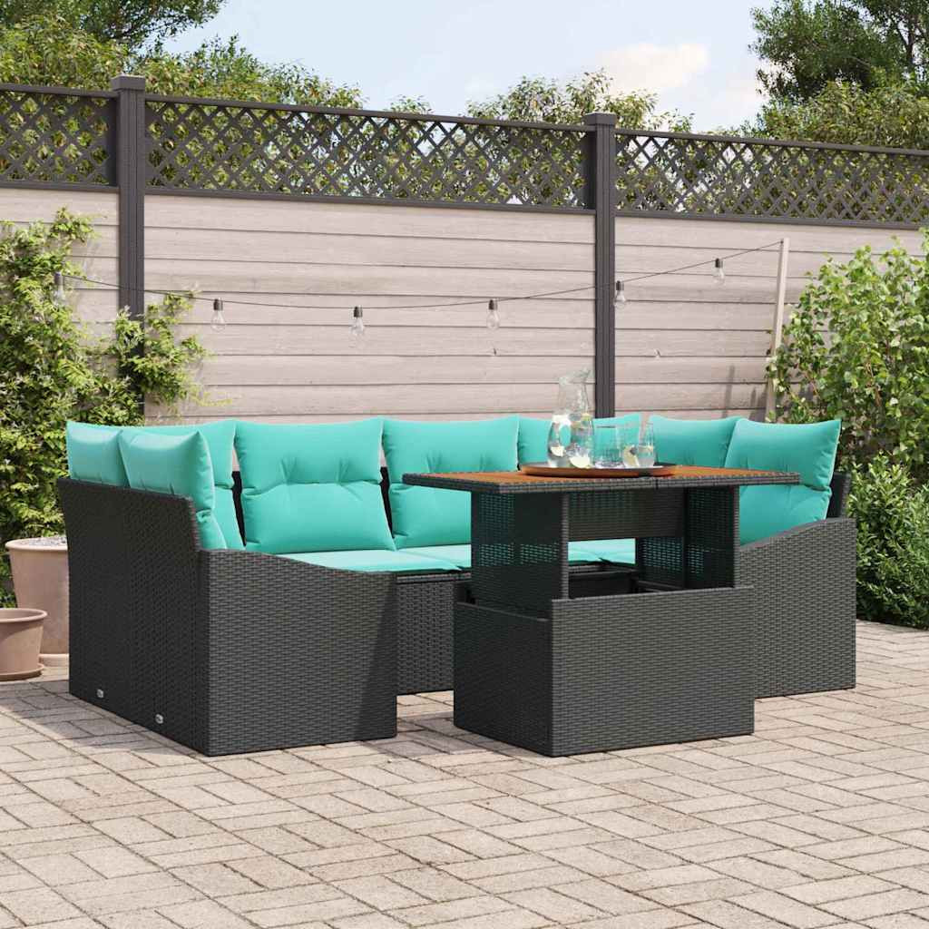 vidaXL Gartensofa-set 7 stk. 6-Sitzanzahl Schwarz und Türkis