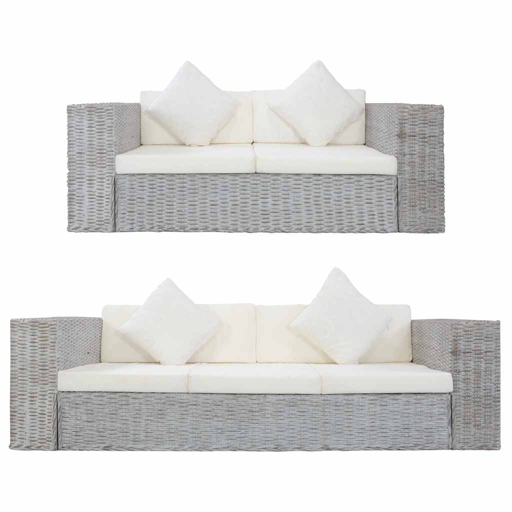 vidaXL 2-tlg. Sofagarnitur mit Auflagen Grau Natur Rattan