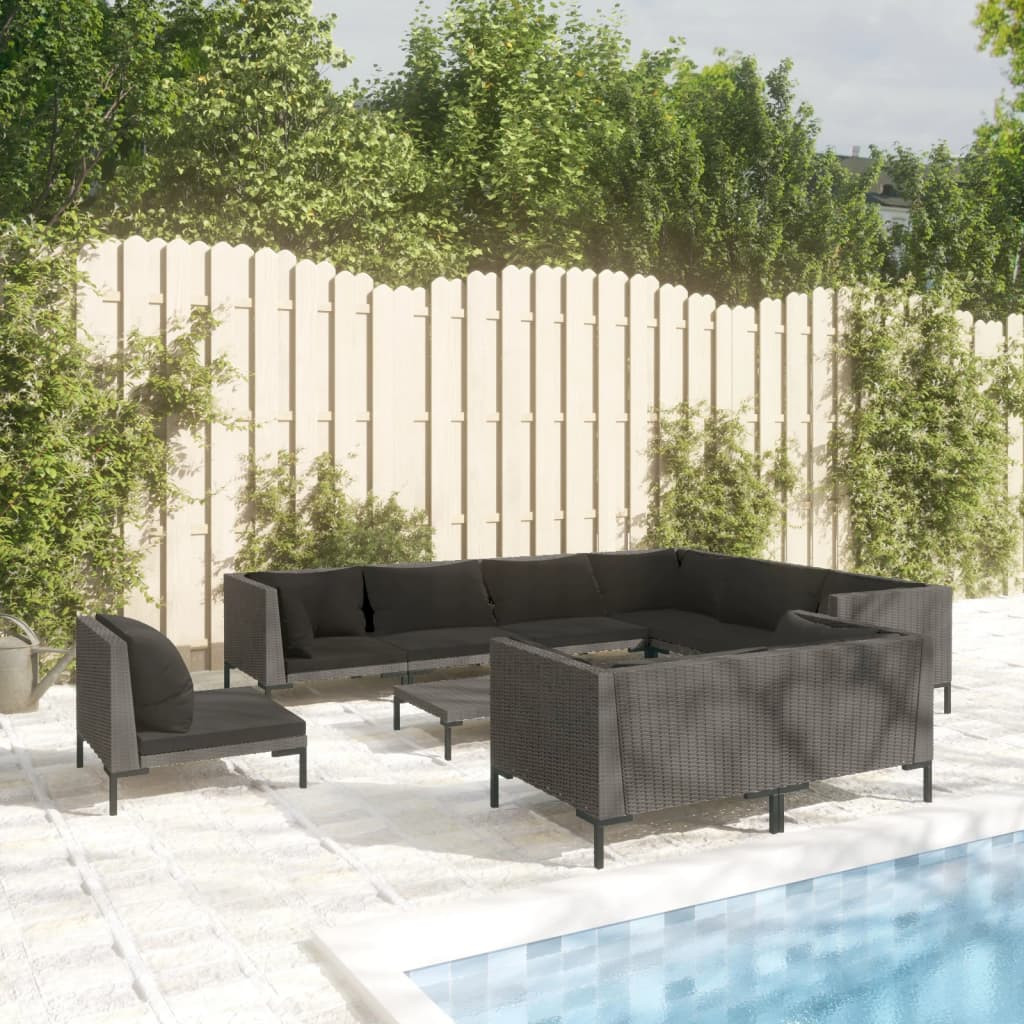 vidaXL 10-tlg. Garten-Lounge-Set mit Kissen Poly Rattan Dunkelgrau