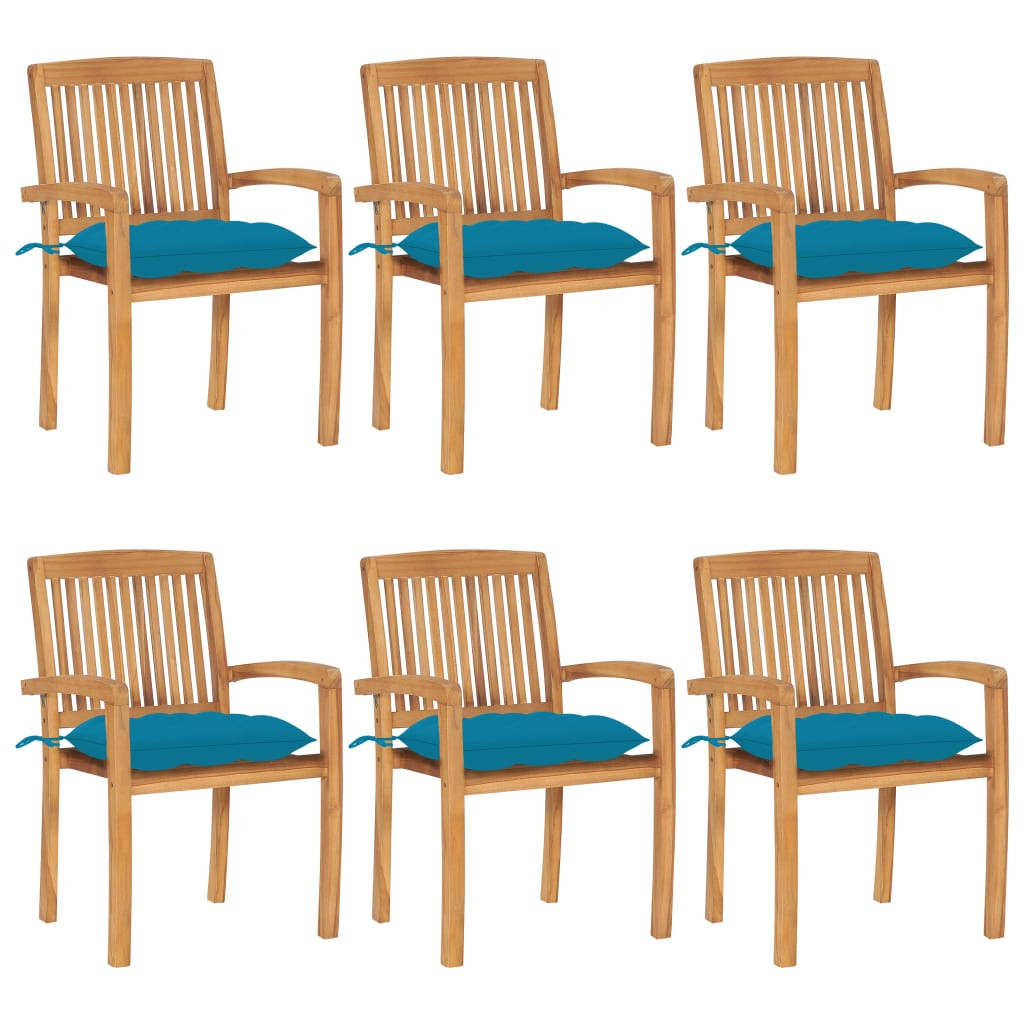 vidaXL Stapelbare Gartenstühle mit Kissen 6 Stk. Massivholz Teak