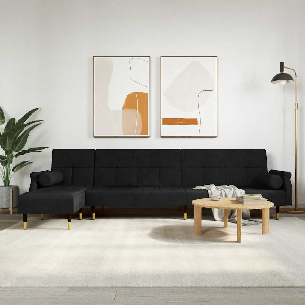 vidaXL Schlafsofa in L-Form Schwarz 271x140x70 cm Samt