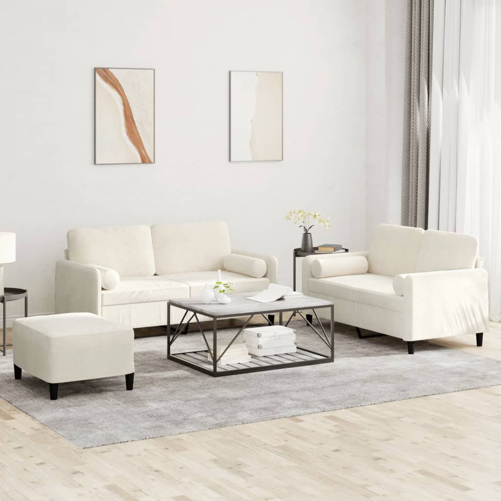 vidaXL 3-tlg. Sofagarnitur mit Kissen Creme Samt