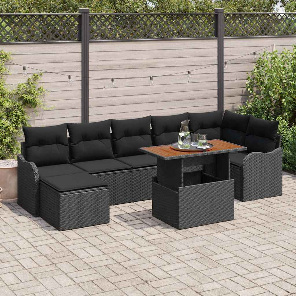 vidaXL Garten-Sofa-Set mit Kissen mit Speicher 8 pcs Schwarz