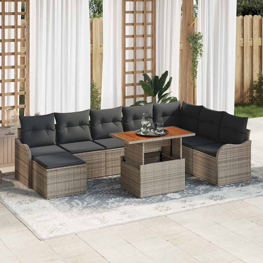 vidaXL Garten-Sofa-Set mit Kissen 9 pcs Grau