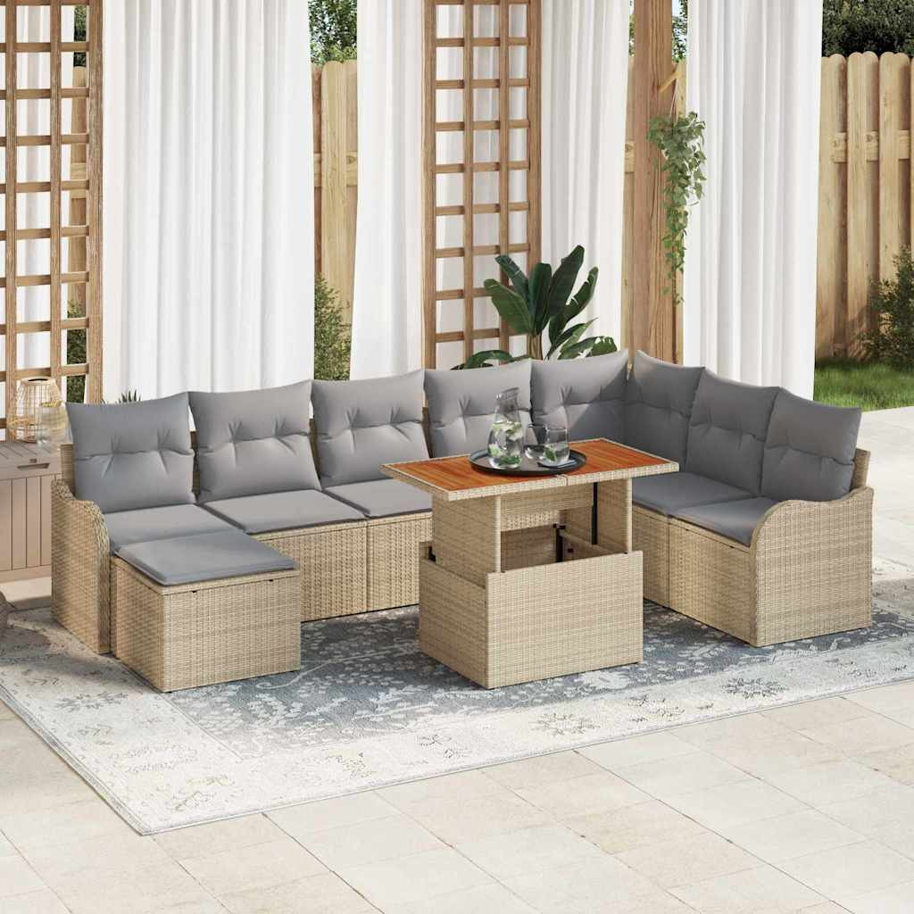 vidaXL Garten-Sofa-Set mit Kissen 9 pcs Beige und Hellgrau