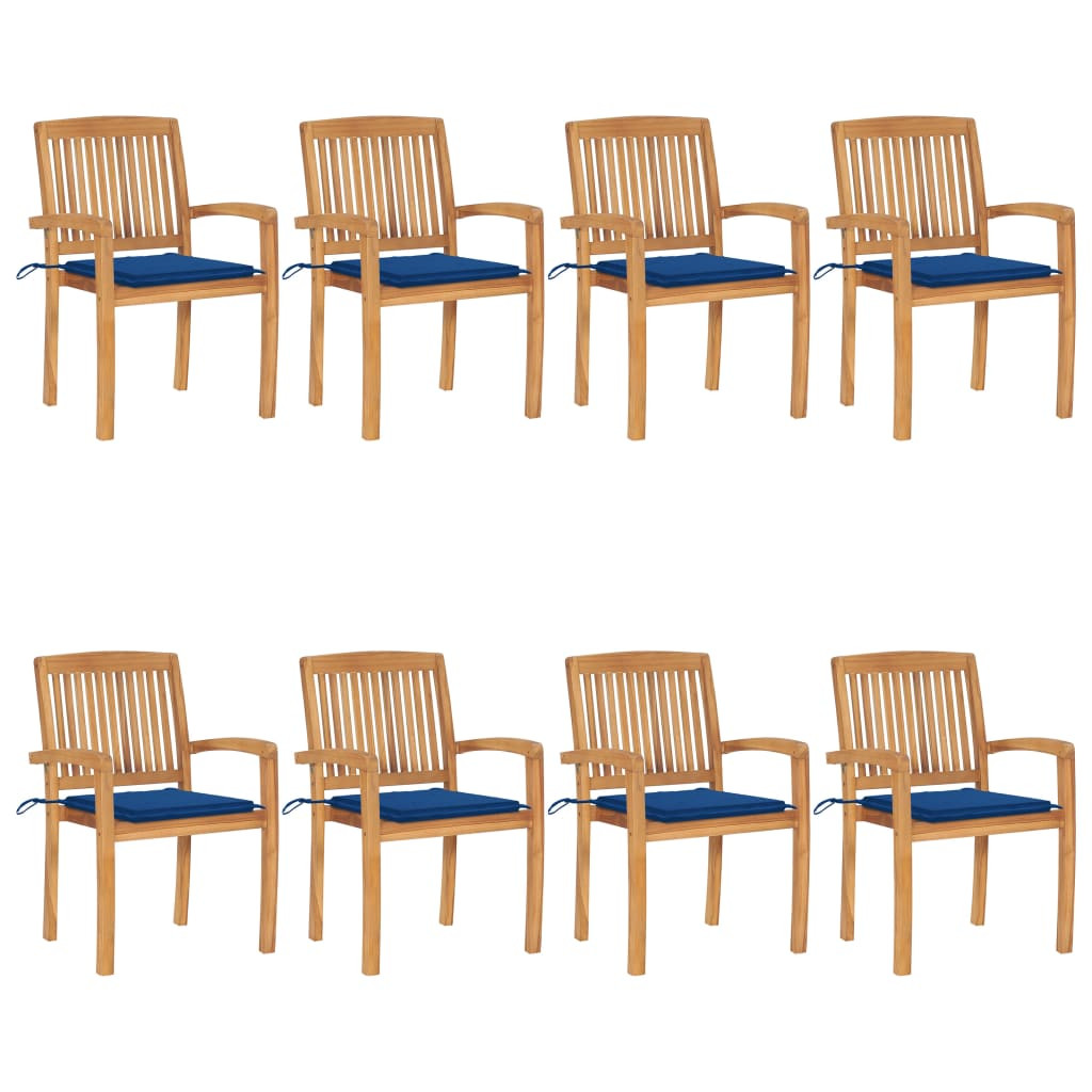vidaXL Stapelbare Gartenstühle mit Kissen 8 Stk. Massivholz Teak
