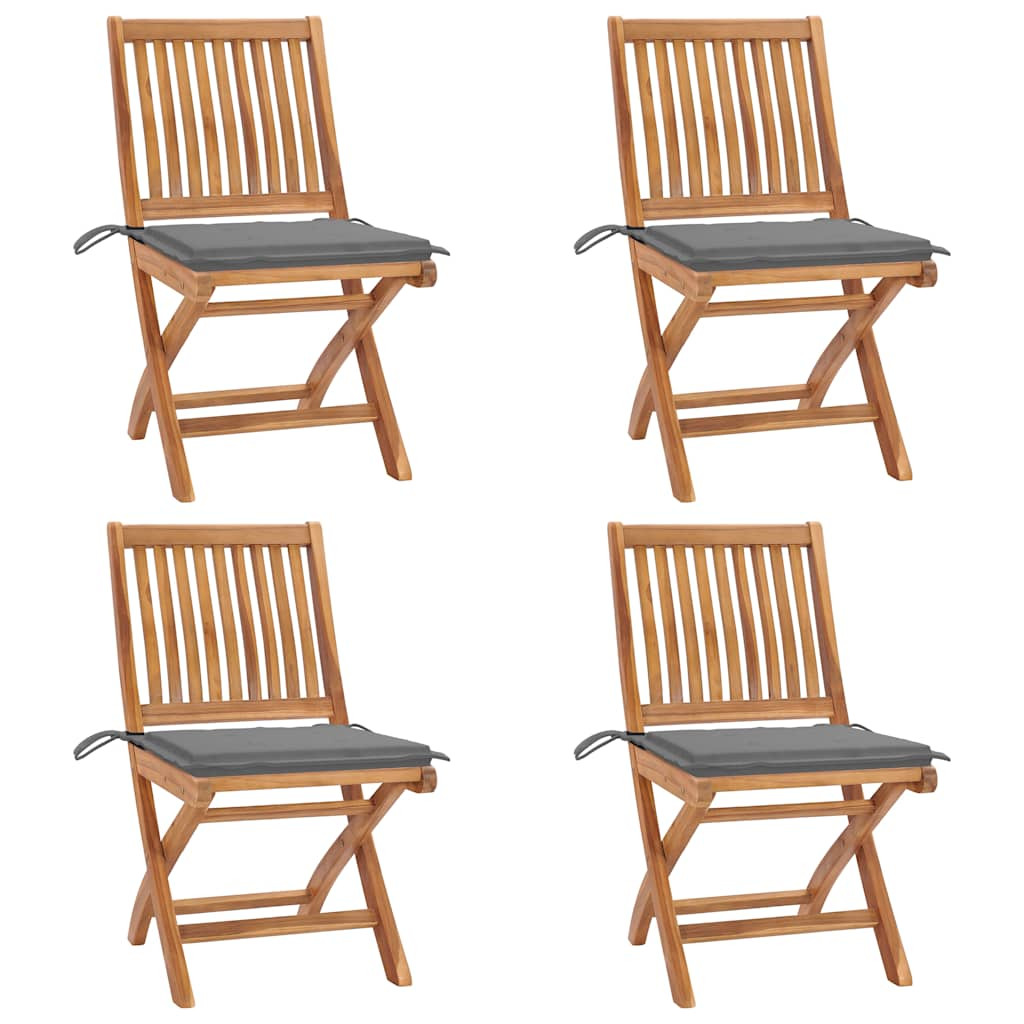 vidaXL Klappbare Gartenstühle mit Kissen 4 Stk. Massivholz Teak
