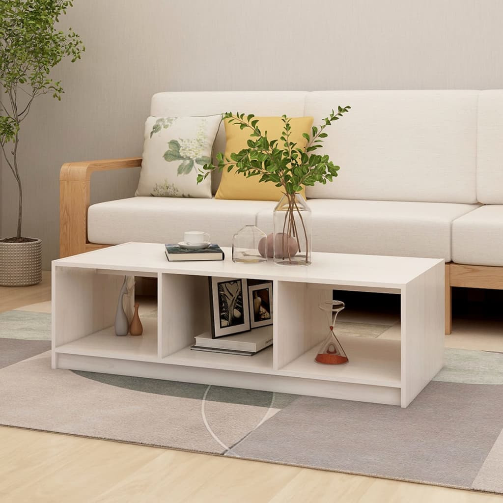 vidaXL Couchtisch Weiß 110x50x34 cm Massivholz Kiefer