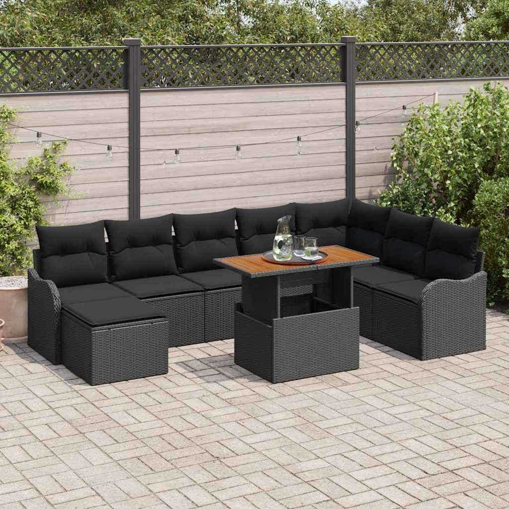 vidaXL Garten-Sofa-Set mit Kissen 9 pcs Schwarz