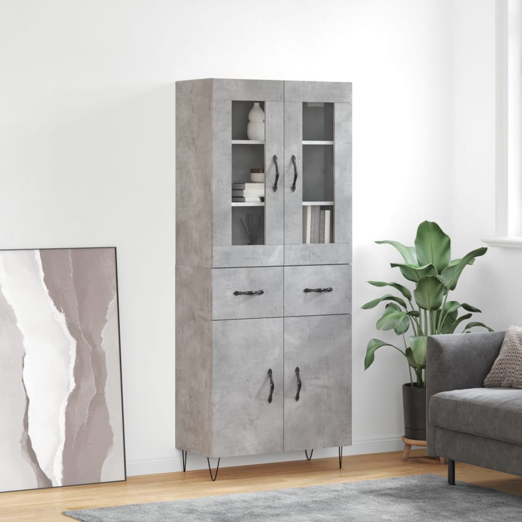 vidaXL Highboard Betongrau 69,5x34x180 cm Holzwerkstoff