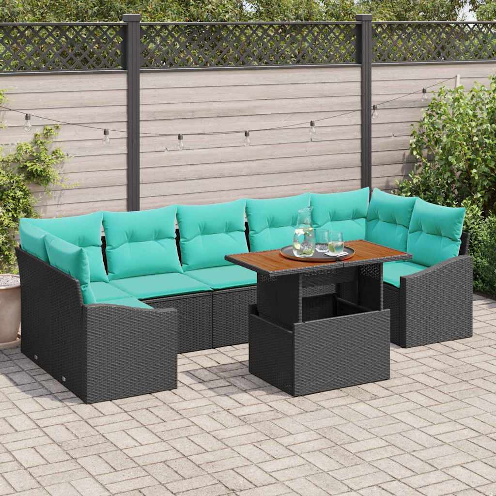 vidaXL Gartensofa-set 8 stk. 7-Sitzanzahl Schwarz und Türkis
