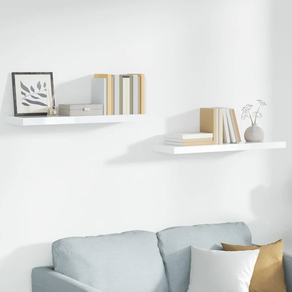 vidaXL Schweberegale 2 Stk. Hochglanz-Weiß 90x23,5x3,8 cm MDF