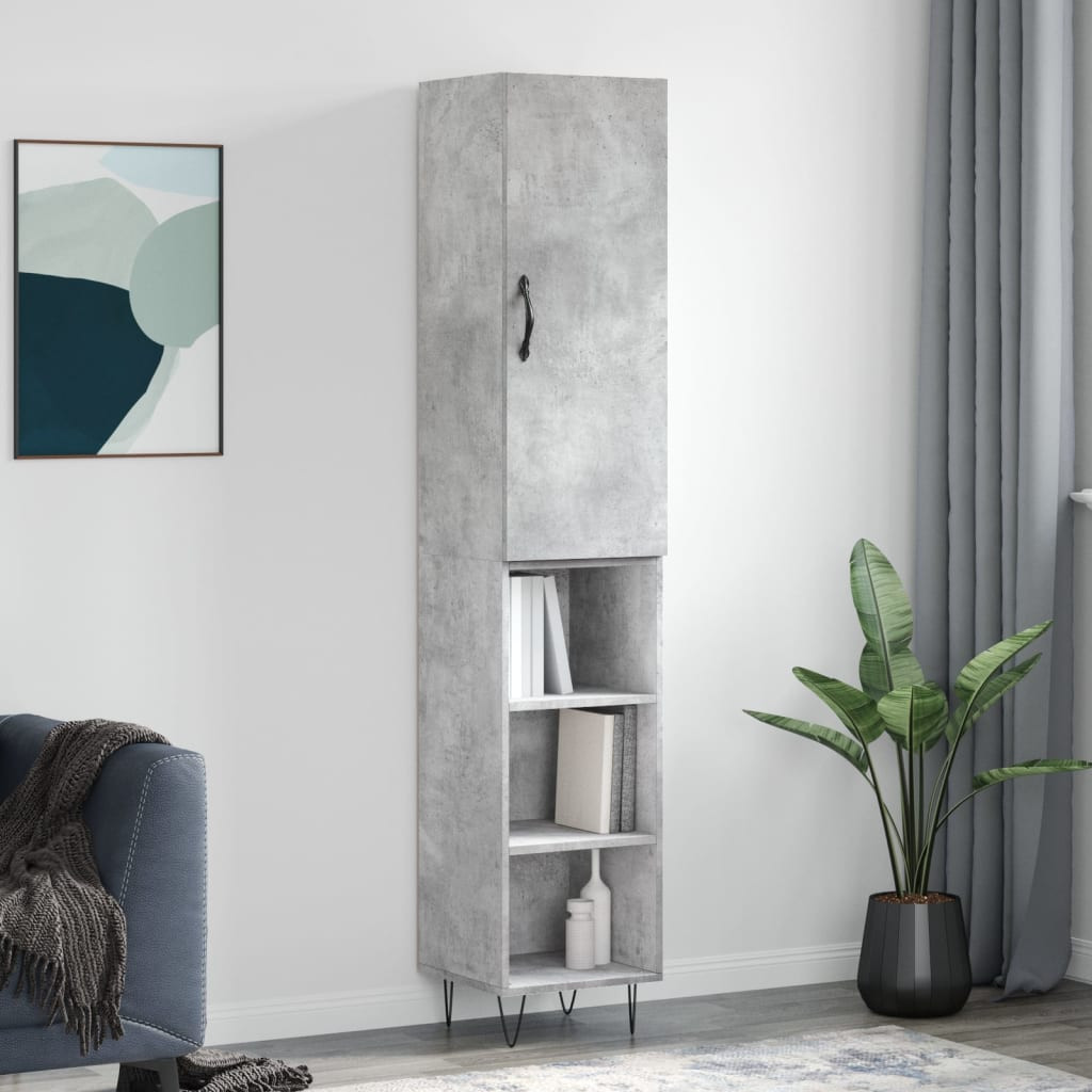 vidaXL Highboard Betongrau 34,5x34x180 cm Holzwerkstoff