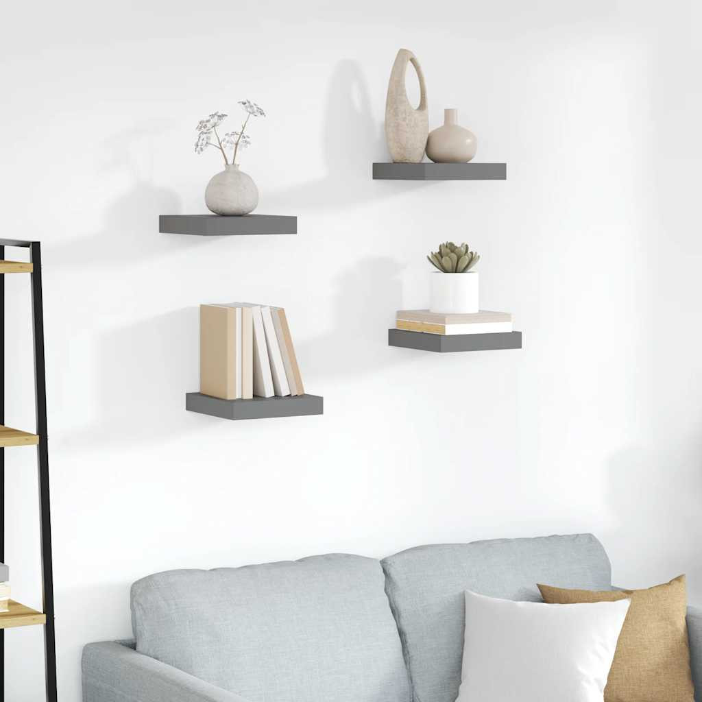 vidaXL Schweberegale 4 Stk. Hochglanz-Grau 23x23,5x3,8 cm MDF
